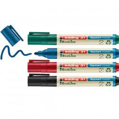 Edding 31 Estuche de cartón con 4 marcadores Ecoline 31. Colores negro, rojo, azul y verde