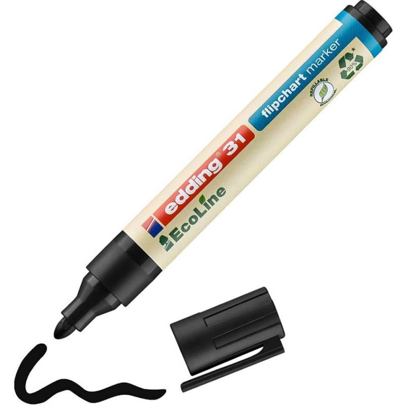 Edding 31 Marcador EcoLine para flipcharts punta redonda. Trazo de 1,5 - 3 mm. Color negro