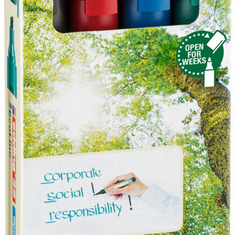 Edding 32 Estuche de cartón con 4 marcadores Ecoline 32. Colores negro, rojo, azul y verde