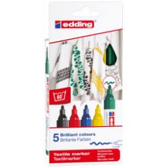 Edding 4500 Pack 5 marcadores para textiles. Colores: negro, rojo, azul, verde y amarillo