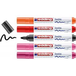 Edding 4500 Pack 5 marcadores textiles. Coilores cálidos (negro, rojo, naranja, violeta y carmín)