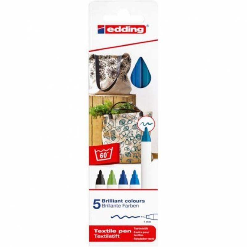 Edding 4600 Pack 5 rotuladores textiles. Colores básicos (negro, rojo, azul, verde y amarillo)