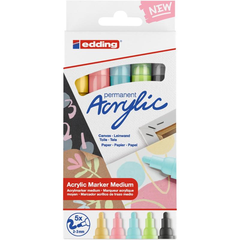 Edding 5100 Pack 5 marcadores acrílicos. trazo 2-3 mm. pastel. Colores: 935, 926, 915, 917 y 916.