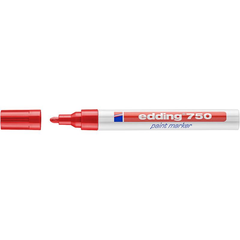 Edding 750 Marcador con tinta opaca (efecto lacado) altamente permanente, punta redonda. Trazo: 2-4 mm. Color rojo