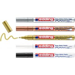 Edding 751 Pack 5 marcadores. Surtido metálicos (blanco, negro, oro, plata y cobre)