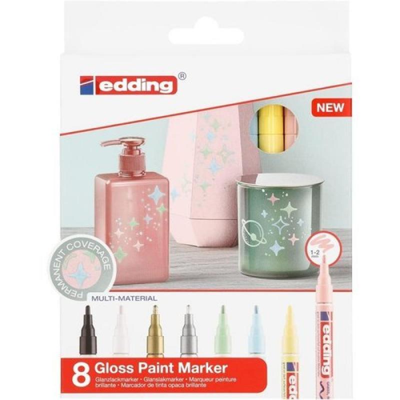 Edding 751 Pack 8 marcadores. Surtido pastel (negro, rojo, oro, plata, verde, azul, amarillo y rosa)