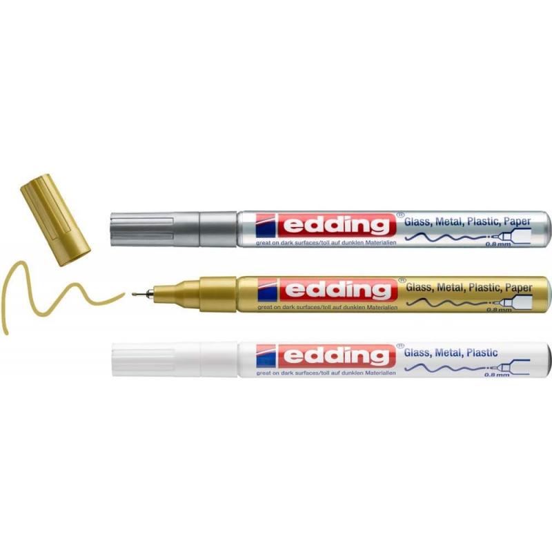 Edding 780 Pack 3 marcadores. Colores blanco, oro y plata