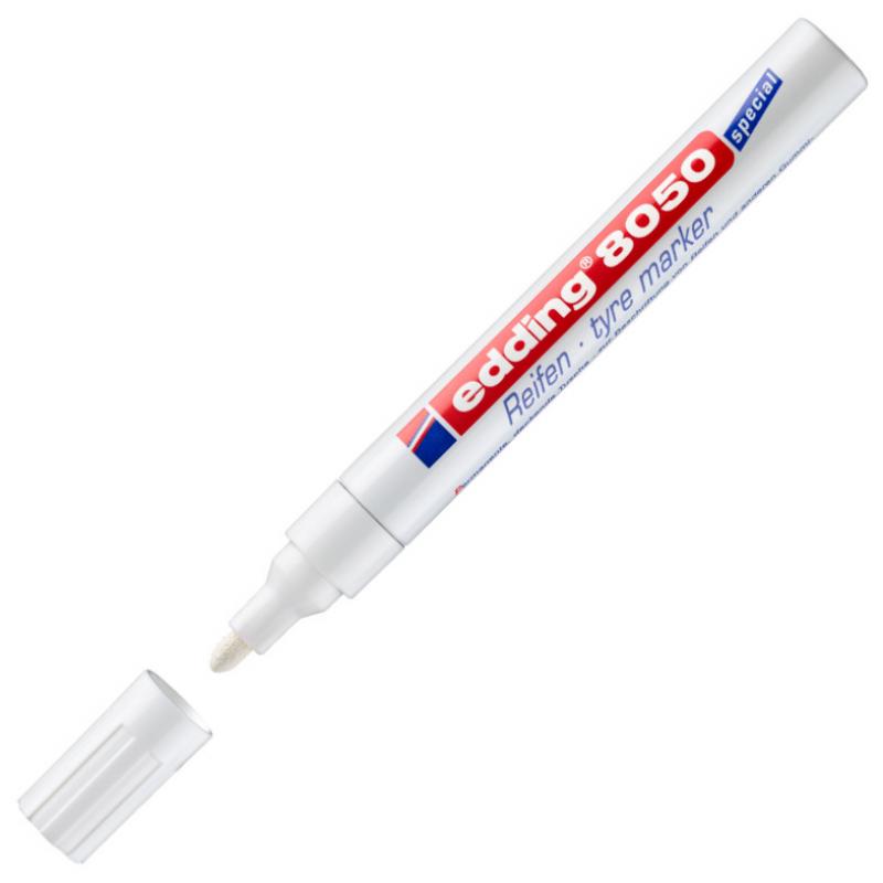 Edding 8050 Marcador para neumáticos y superficies de goma. Tinta permanente. Trazo: 2-4mm. Color blanco