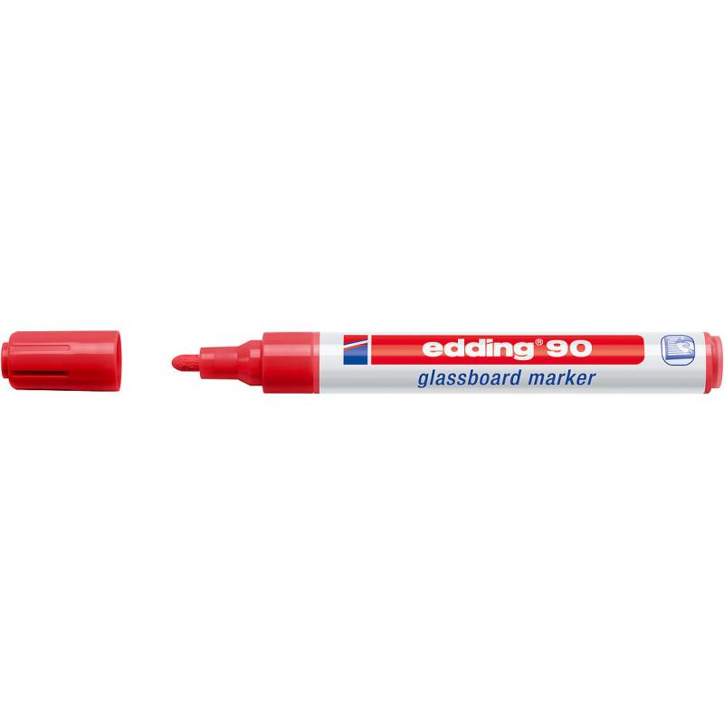 Edding 90 Marcador de punta redonda para pizarras de cristal. Grosor de trazo: 2 - 3 mm. Color Rojo