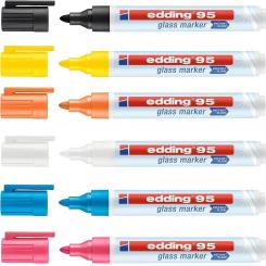 Edding 95 Pack 6 marcadores. Colores negro, amarillo, naranja, rosa, azul claro y blanco