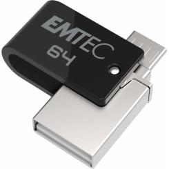 Emtec T260B unidad flash USB 64 GB USB Type-A / Micro-USB 2.0 Negro, Acero inoxidable