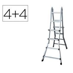 Escalera telescopica aluminio de 4+4 peldaÃ±os con tapa finalPVC antideslizante en131-4
