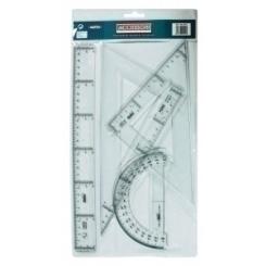 Estuche Kit juego dibujo Safta 4 Piezas regla 30 cm escuadra y cartabon 25 cm y semicirculo