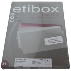 Etiquetas Adh.Impr. ETIBOX A4 Blanca Caja 100H Cantos Rectos 210X148,5 Mm 200 Uds.