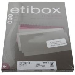 ETIQUETAS ADH.IMPR. A4 BLANCA CAJA 100h C.RECTOS 70x25 mm 3.300 uds.