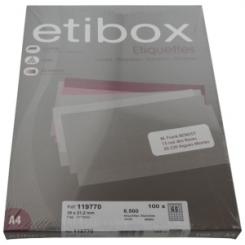 Etiquetas Adhesivas Impr. Etibox A4 Blanca Caja 100 hojas (38x21,2mm) CANTOS RECTOS