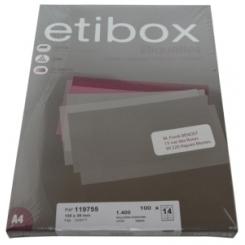 Etiquetas Adhesivas Impr. Etibox A4 Blanca Caja 100 hojas (105x39mm) CANTOS RECTOS