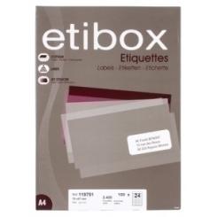 Etiquetas Adhesivas Impr. Etibox A4 Blanca Caja 100 hojas (64x33,9mm) 2400 uds CANTOS RECTOS