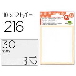 Etiquetas LIDERPAPEL sobre de 10 h. + 2 h. obsequio 12x30 mm -18 unidades por hoja