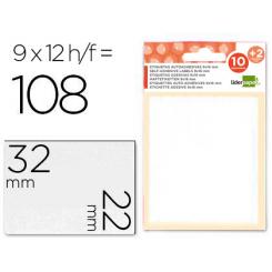 Etiquetas LIDERPAPEL sobre de 10 h. + 2 h. obsequio 22x32 mm -9 unidades por hoja