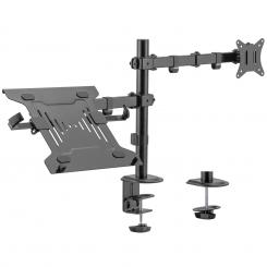 Ewent EW1519 soporte para ordenador portátil Soporte de mesa con estante para ordenador portátil y brazo para monitor Negro 39,6 cm (15.6