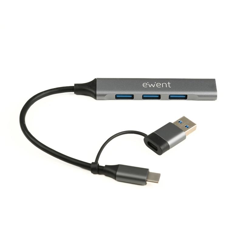 ewent-ew1154-hub-de-interfaz-usb-32-gen-1-31-gen-1-type-a-type-c-gris