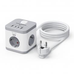 Ewent EW3863 base múltiple 1,5 m 3 salidas AC Interior Gris, Blanco