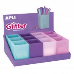 APLI Expositor Cubilete Silicon Glitter 4 Color 12