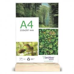 Expositor de sobremesa sostenible ARCHIVO 2000 Green Display A4 vertical con base de maderaMetacrilato 100% reciclado y reciclable ultra transparente resistente