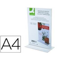 Expositor sobremesa Q-CONNECT con forma de t metacrilato tamaño A4 a dos caras