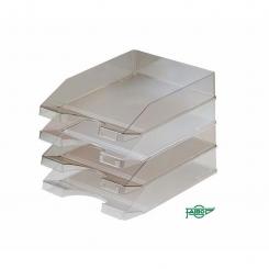 FAIBO Bandeja robusta transparente en poliestireno apilable con portaetiquetas 350x250x65 mm