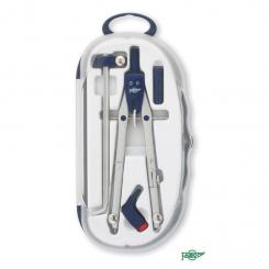 FAIBO Compás SERIE BLUE-LINE con adaptador universal y caja de minas, con alargadera y ambos brazos articulados, longitud 165 mm