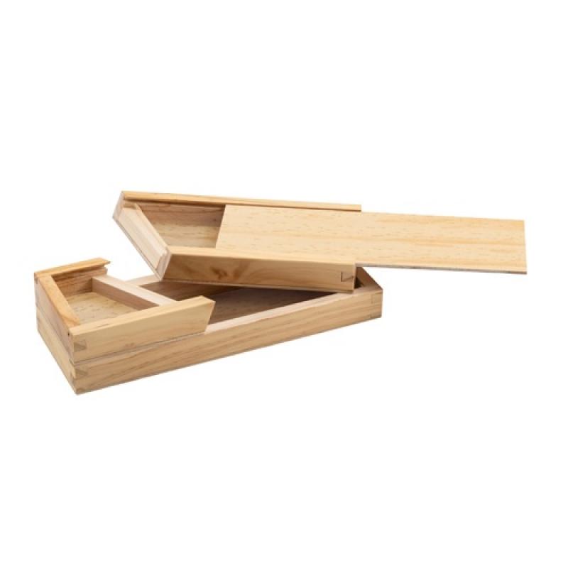 FAIBO Estuche plumier con doble fondo de madera para decorar 23 x 9 x 5 cm