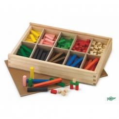 FAIBO Juego de regletas 1x1 en madera coloreada, en caja de madera con departamentos, 300 piezas.