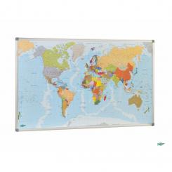 Faibo Mapa mundi, con marco de aluminio, 84 x 140