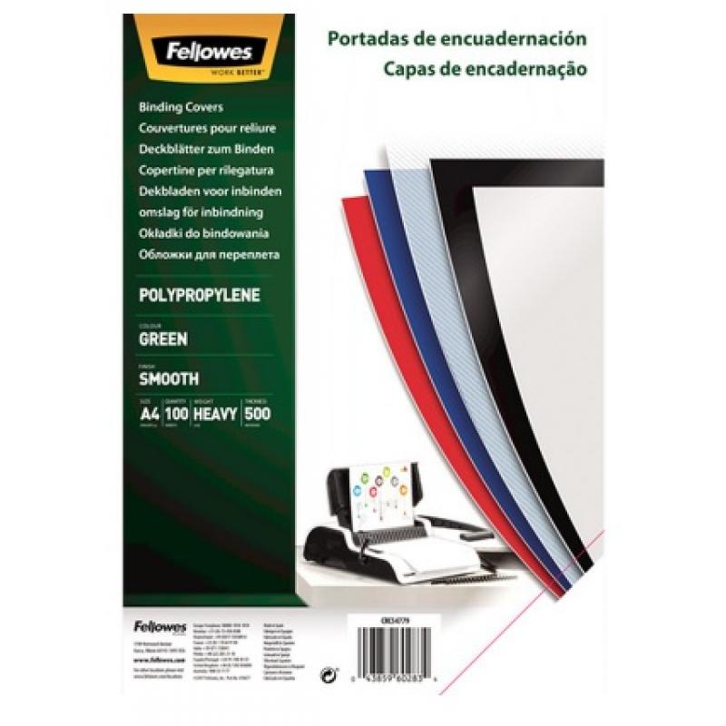 fellowes-pack-de-100-portadas-pp-verde-a4-450-micras