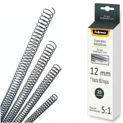 FELLOWES Pack de 25 espirales metálicas Negras 12 mm / paso 5:1
