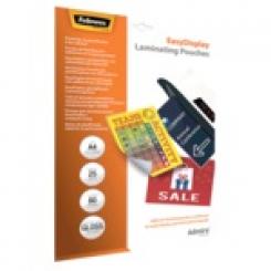 FELLOWES Pack de 25 Fundas de Plastificar Adhesivas EasyDisplay 80 micras A4