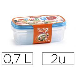 Fiambrera Plasticforte Transparente Tapa Color 0,7 Litros Pack 2 Unidades