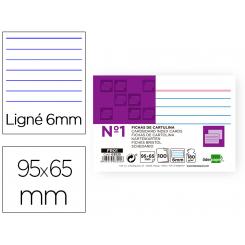Ficha LIDERPAPEL rayada nº1 65x95 mm 180g/m2 paquete de 100 unidades