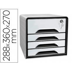 Fichero Cajones De Sobremesa CEP Smoove Secure con Cerradura 4 Cajones Color Blanco/Negro 288X360X270 mm