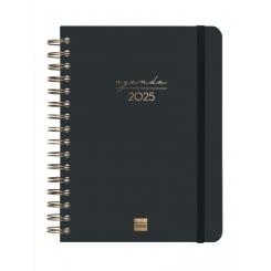 FINOCAM Agenda Anual (2025) espiral ALMA Wire-O tapa dura c/goma E10 155X212 Dp Negro