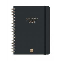 FINOCAM Agenda Anual (2025) espiral ALMA Wire-O tapa dura c/goma E10 155X212 S/V Apais. Negro