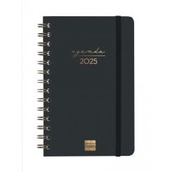 FINOCAM Agenda Anual (2025) espiral ALMA Wire-O tapa dura c/goma E5 117X181 S/V Apais. Negro