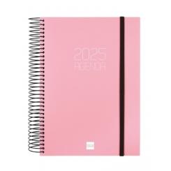 FINOCAM Agenda Anual (2025) espiral OPAQUE espiral tapa PP c/goma E10 155X212 D/P Rosa
