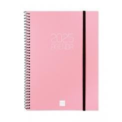 FINOCAM Agenda Anual (2025) espiral OPAQUE espiral tapa PP c/goma E10 155X212 S/V Apais. Rosa