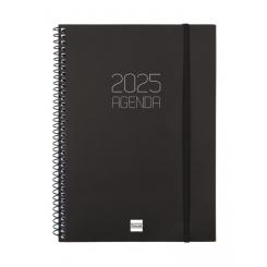 FINOCAM Agenda Anual (2025) espiral OPAQUE espiral tapa PP c/goma E10 155X212 S/V Negro