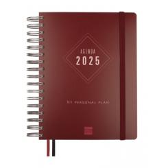 FINOCAM Agenda Anual (2025) TEMPUS Wire-O tapa PP c/goma 4º 155X217 D/P Burdeos