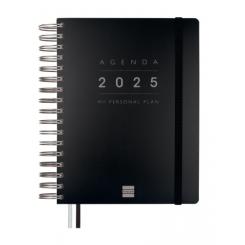 FINOCAM Agenda Anual (2025) TEMPUS Wire-O tapa PP c/goma 4º 155X217 D/P Negro
