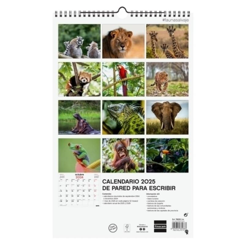 finocam-calendario-2025-pared-espiral-imagenes-mensual-para-escribir-250x400-fauna-salvaje